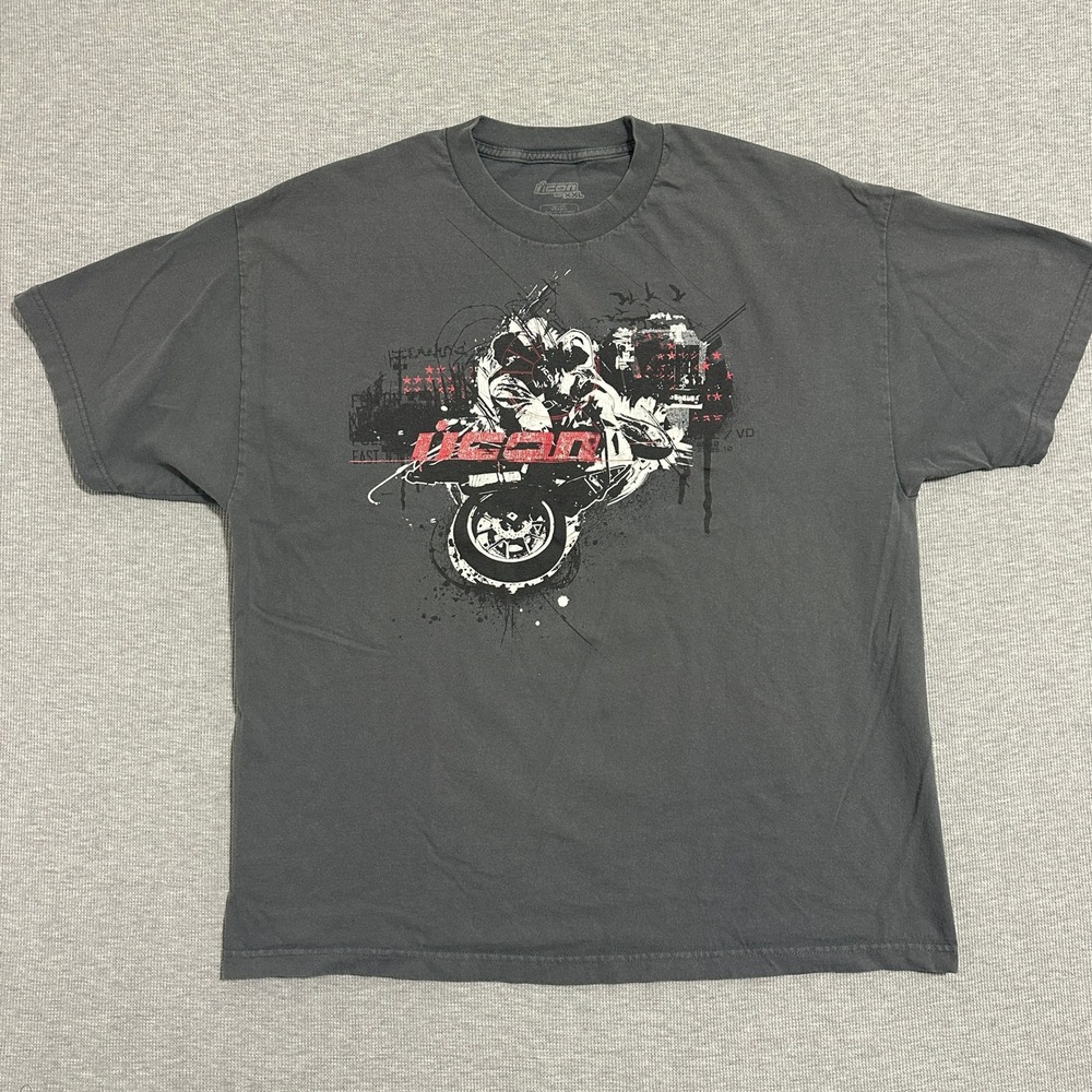 Icon Mens Graphic‎ T-Shirt Motorcycle Biker Short Sleeve Charcoal Gray Size XXL